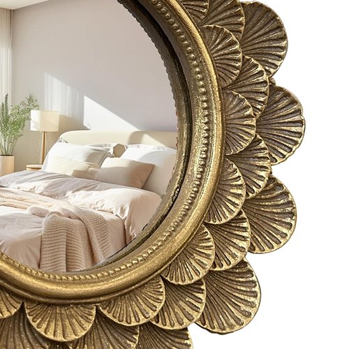 Musanpou Vintage Vanity Makeup Desk Mirror，Antique Traditional Roundness Table Mirror Vintage Gold， for Dressing Table,Bedroom, Bathroom,Tabletop,Antique, 6.7" x 6.7"