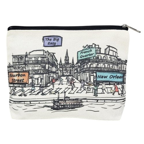 Beary Blu Cities Around the World Artwork Cosmetic Bag Series – Designed in USA, Travel Makeup Bag with Zipper, Souvenir Gift for Women, Artwork Organizer for Purse or Toiletry (New Orleans)