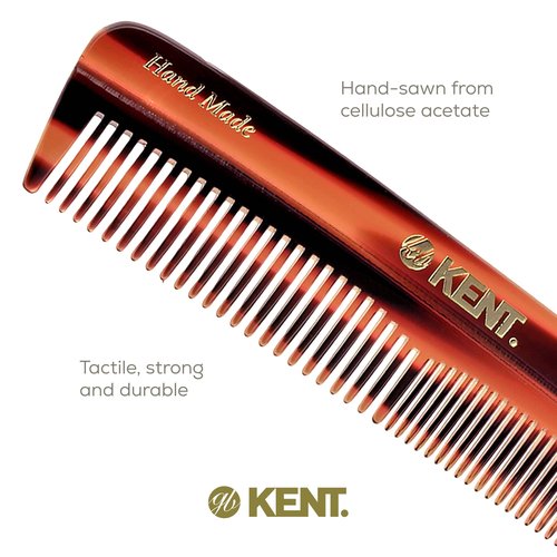 Kent R7T Fine and Wide Tooth Hair Comb, Pocket Comb for Men, Best Beard and Mustache Comb for Everyday Grooming and Styling, Handmade Sawcut and Polished, Made in England (6 Pack)