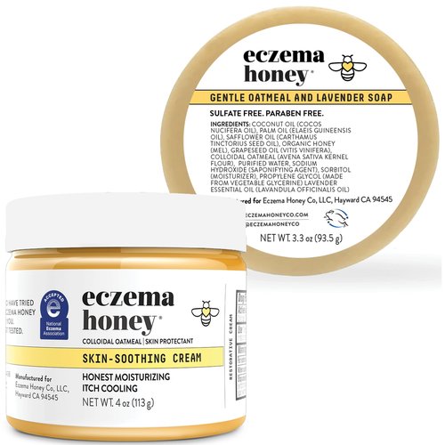 ECZEMA HONEY Original Skin-Soothing Cream & Oatmeal & Lavender Soap - Bundle for Sensitive Dry & Skin - Cruelty Free