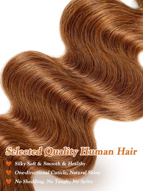 Two Tone Color T1B/30 Ombre Honey Brown Human Hair Bundles Body Wave, #T30 Ombre Light Auburn Brown Loose Wave Sew In Quick Weave Hair Tracks, 12A 100% Unprocessed Raw Brazilian Virgin Hair 14 Inch