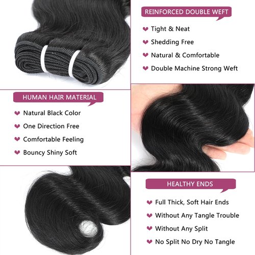 HVN-KVVM Body Wave Bundles Human Hair 12 Inch 12A Human Hair Bundles 100% Unprocessed Brazilian Virgin Hair Quick Weave Deals 4 Bundles Human Hair Natural Black Color (12/12/12/12, 4 Bundles)