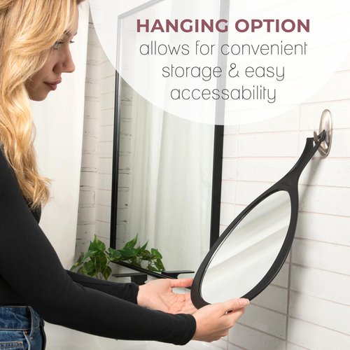 Zadro Salon Professional Extra Large Hand Mirror with Handle, 10" W x 19" L, Multi-Purpose Oval Handheld Mirror with New Distortion-Free Reflection (1, Black, Large (Pack of 1))