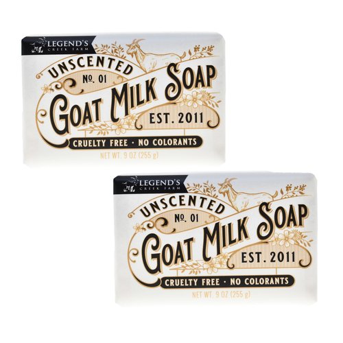 Legend's Creek Farm Goat Milk Soap - Triple Milled Cleansing Moisturizing Bar for Hands and Body - 9 Oz Creamy Lather, Nourishing, Natural Soap for Sensitive Skin (Unscented, Pack of 2)