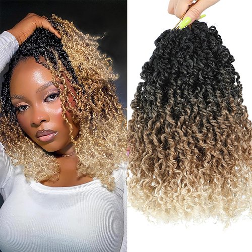 SOKU Mini Passion Twist Crochet Hair 12" - 8 Packs Pre Twisted Yanky Twist Crochet Hair Ombre Blonde Senegalese Majesty Twist Synthetic Braiding Extensions for Black Women Pre-looped