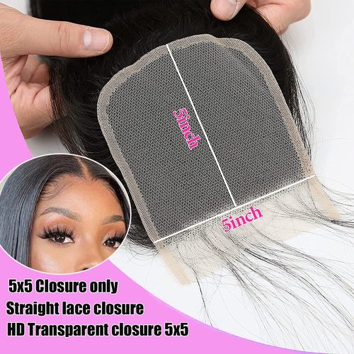 Liangya Hair 5x5 Lace Closure Hd Transparent Straight Frontal Closure 12A Virgin Remy Human Hair Closure Real Hd Transparent Lace Closure Pre Plucked With Baby Hair Natural Black Color(16inch)