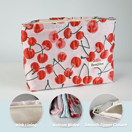 Cherry Makeup Bag,Cosmetic Bag for Women, Large Capacity Toiletry Bag,Zipper Pouch, Travel Accessories Storage with Lining