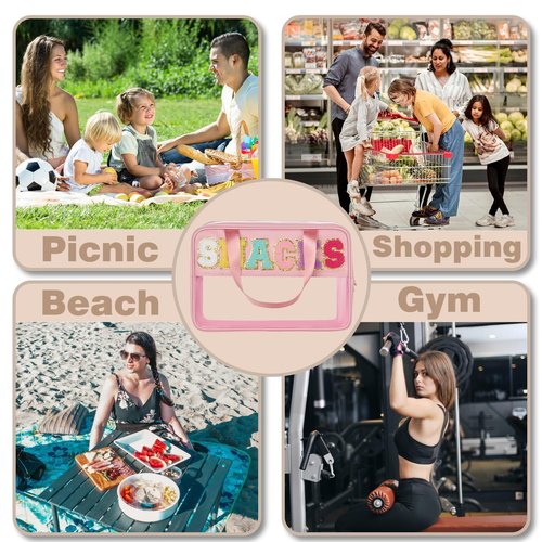 Snack Bags for Travel Varsity Letter Pouch Clear Toiletry Bag Snacks Bag Pouch, Preppy Clear Cosmetic Bag, Large Travel Bags for Women