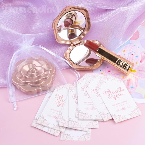 Framendino, 20 Set Rose Compact Mirror Bulk Wedding Party Favors Including Mini Mirrors Thank You Tag White Organza Bag and Jute Twine for Bridal Shower Souvenirs