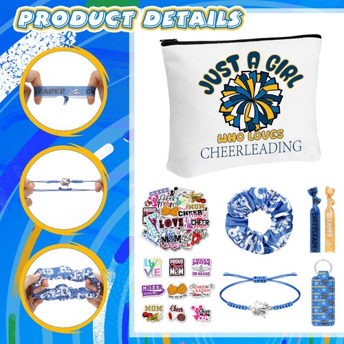 Seenelling 56 Pcs Cheerleading Stuff Inspirational Gifts for Players Teams Cosmetic Bag Women Hair Ties Sport Lovers Gifts for Birthday Sport Party Favors(Just a Girl)
