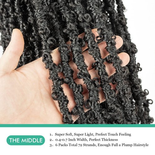 GUOHUI Butterfly Locs Crochet Hair 16 Inch 6 Packs Color Natural Black All Handmade Pre-Looped Distressed Faux Locs Braids for Women Kids (16",1B)