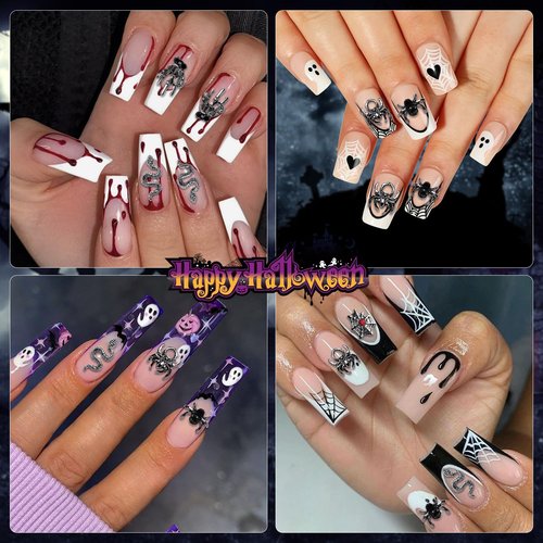 WOKOTO 50pcs 3D Black Metal Nail Charms for Nail Art, 3D Halloween Charms for Acrylic Nails - Black Spider, Snake, Skull Hand Alloy Jewelrys for Women Girls Halloween Holiday Nail Gems Accessories