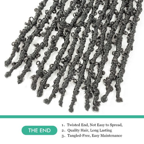 GUOHUI Butterfly Locs Crochet Hair 16 Inch 6 Packs Color Natural Black All Handmade Pre-Looped Distressed Faux Locs Braids for Women Kids (16",1B)