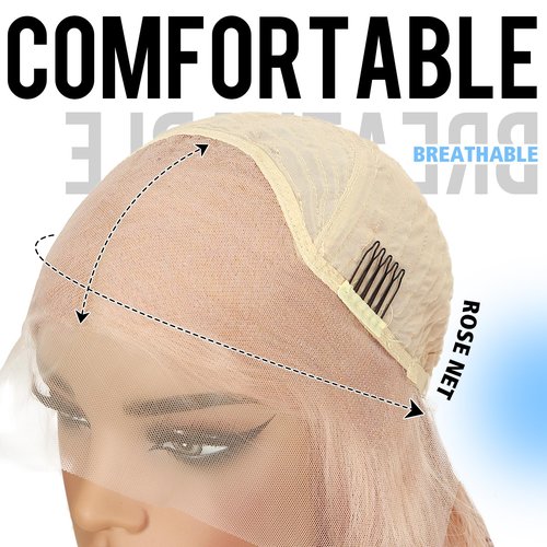 Lady Miranda Pink Synthetic Lace Front Wigs Kanekalon Fiber 26 Inch 13×4 Pre-Plucked Glueless Lace Front Long Wave Wigs with Baby Hair Ready to Wear Light Pink Wig Synthetic Wig for Black Women