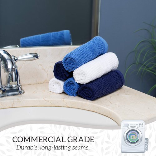 GREEN LIFESTYLE 12x12 inches Waffle Weave Washcloths 6 Pack, Soft, Durable, Highly Absorbent and Luxurious (Blue)