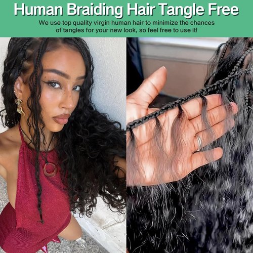 Human Braiding Hair for Boho Braids 120g 3 Bundles Deep Wave Curly Bulk Human Hair for Braiding Knotless Bohemian Natural Color (1B, 22 Inch)