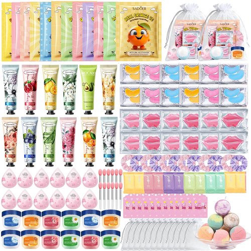 144 PCS Spa Party Supplies for Women,Spa Day Favors Essentials Include Face Masks Skincare, Lip Balm, Under Eye Patches, Foot Bath Bomb,Sleepover Party Supplies Birthday Kit for Women Gift Set
