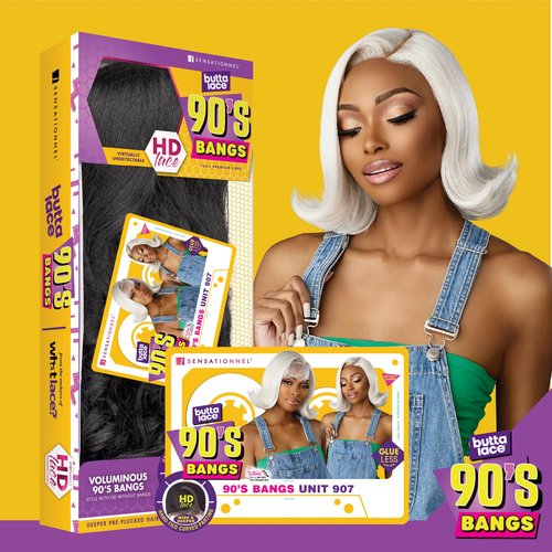 Sensationnel Butta Lace 90Sbangs Wigs - Unit 907 Glueless Wide Deep Part Synthetic Preplucked Hairline (1 JETBLACK)