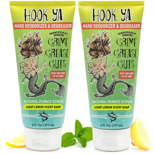Hook Ya Angler Fishy Hands Deodorizer -Gifts for Men - Gifts for Fishermen- Gifts for Mechanics- Gifts for Gardenrs -Cleaner & Degreaser 6oz- 2 Pack 12oz Total