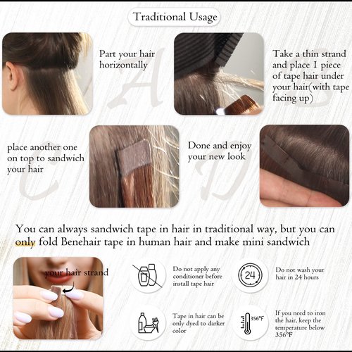 Benehair Tape in Hair Extensions Human Hair Blonde 20pcs 50g/pack Straight Hair Extensions Seamless Skin Weft Tape in Natural Hair for Women (#27 Dark Blonde, 16")