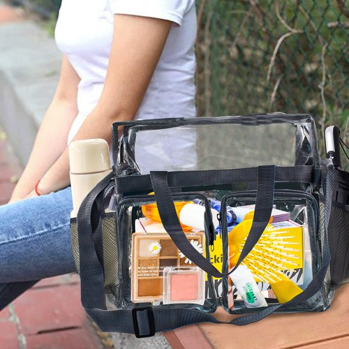 Enkrio Clear Makeup Bag Clear Cosmetic Bag Transparent Travel Cosmetic Storage Bag with 4 External Pockets and Adjustable Shoulder Strap for Toiletries