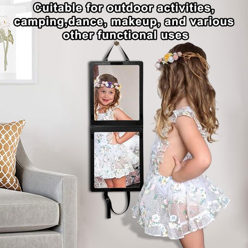 Adzyz Foldable Camping Travel Mirror, 33“ x 13” Hanging Shatterproof Full Length Mirror for Camping, RV Travel, Dorm Room, Portable Dance Practice Mirrors - Black