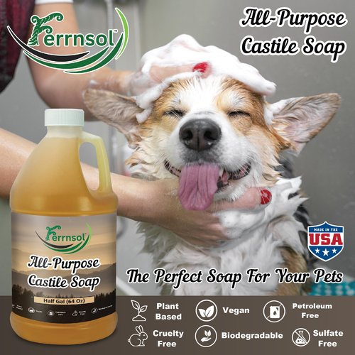 Ferrnsol AP Castile Liquid Soap (1/2-gallon) – Unscented, Fragrance-Free, Refill – Natural Multi-Purpose Soap for Home, Hands, and More – Gentle, Non-Toxic Formula – 64oz, Made in USA