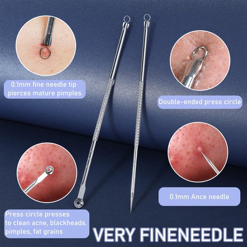 7 PCS Blackhead Remover Tool Kit - Blackhead Tweezers and Ingrown Hair Tweezers, Precision Black Head Pimple Extractor Curved Tip Lash Tweezer for Pimple Whitehead Ance(Purple)