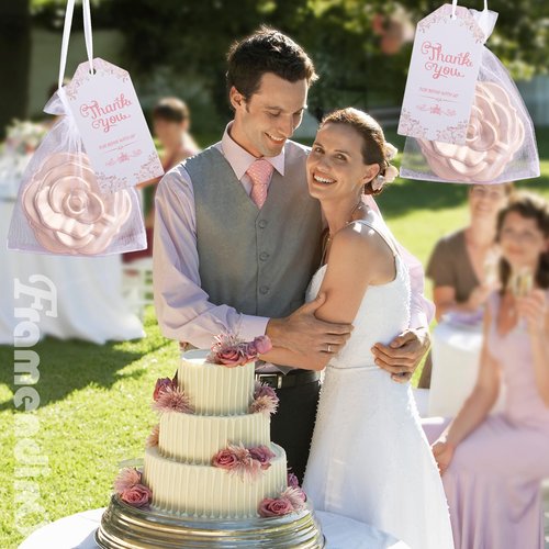 Framendino, 20 Set Rose Compact Mirror Bulk Wedding Party Favors Including Mini Mirrors Thank You Tag White Organza Bag and Jute Twine for Bridal Shower Souvenirs