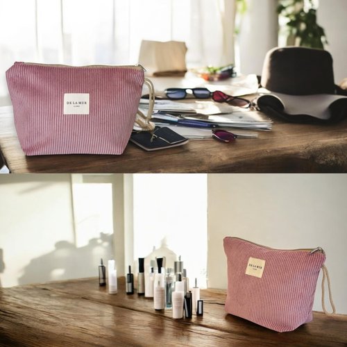 DE LA MUR LINE Pink Corduroy Cosmetic Bag for Women – Large Toiletry Bag for Travel, Skincare & Makeup Organizer, Travel Size Toiletries Bag – Cruise & Vacation Gift – Made in Barcelona, Spain