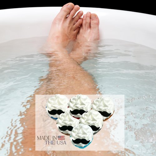 Mr. Bomb Mustache Dude Bath Bombs for Men, Infused for Guy Relaxation, Gift for Him, Manly Bath Soak, Masculine Scents for Men, Relaxing Bliss for The Gents - USA Crafted 6 Pk (Macho Man Mustache)