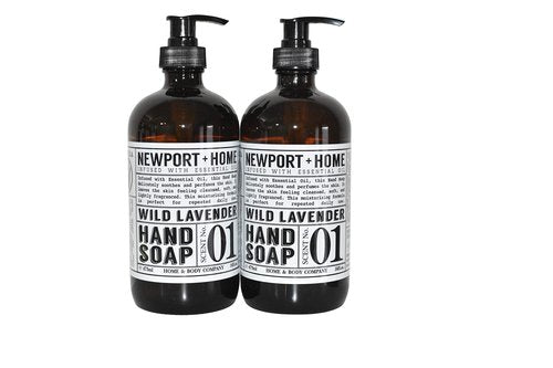 PDTXCLS Birsppy CHDENUO Sudopo Newport Home and Body Co Hand Soap, Wild Lavender, 2 Glass Bottles 16 fl oz Each