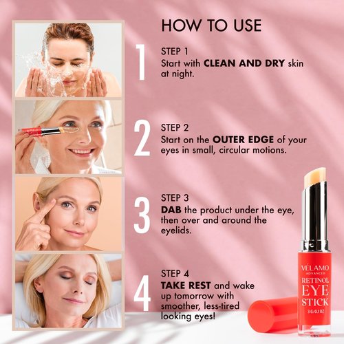 VELAMO ADVANCED Retinol Eye Stick: Retinol Under Eye Cream for Dark Circles and Puffiness with 1% Bakuchiol - Anti Aging Balm Stick Reduces Fine Lines Wrinkles Under Eye Bags in 4-8 Weeks - 2 Packs