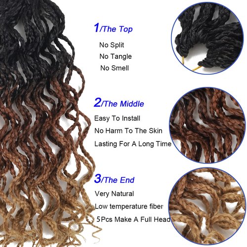 150 Strands Goddess Box Braids Crochet Braids Hair Pre lopped with Curly Braids Synthetic Braiding Hair 14 Inch 5Packs/Lot (14Inch(5packs), 1B/30/27#)