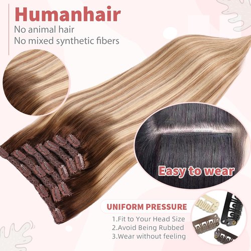 DIYOMO human hair clip in extensions Soft&Natural clip in hair extensions real human hair 120g 7pcs Straight&Invisible (14Inch #3822)