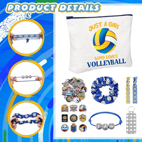 Seenelling 56 Pcs Volleyball Stuff Inspirational Gifts for Players Teams Cosmetic Bag Women Hair Ties Sport Lovers Gifts for Birthday Sport Party Favors