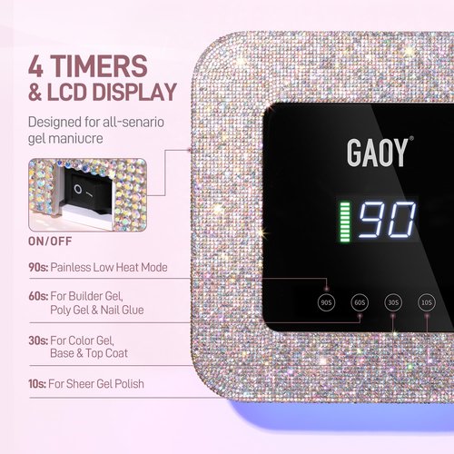 GAOY Cordless UV LED Nail Lamp for Gel Nails, Rechargeable UV Light, Professional Nail Dryer with 4 Timers, Automatic Sensor and Sensitive Mode for Fast Curing, AB Diamond
