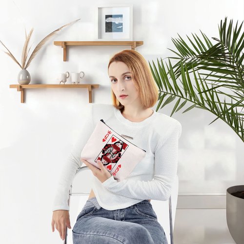 LEVLO Queen of Hearts Cosmetic Make Up Bag King and Queen Gift Blackjack Cards Poker Makeup Zipper Pouch Bag(Queen of Hearts Bag)