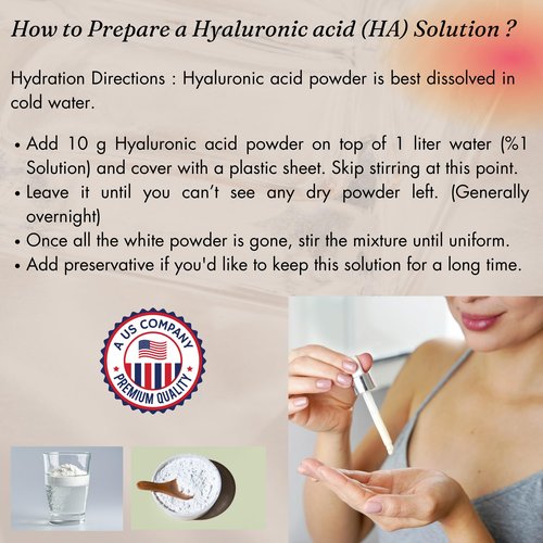 Hyaluronic Acid Powder Pure High Molecular Weight Cosmetic Grade Water Soluble Sodium Hyaluronate for Skin Face Cosmetic Applications Make Your Own Serum