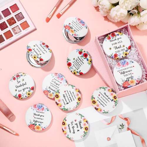 Sintuff 12 Pcs Inspirational Compact Mirror Bulk Thank You Gift Appreciation Gift Pocket Mirror for Women Folding Handheld Double Sided Mirror 1x/2x Gift for Women Coworker Employee Nurse