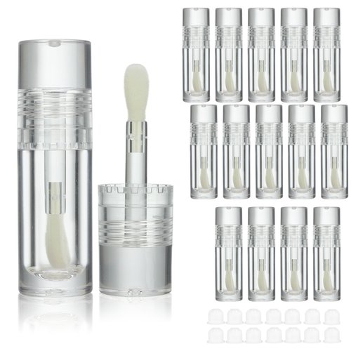 COSIDEA 14pcs Empty 6ml big doe foot wand Chunky lip gloss tubes for DIY lipgloss,Pink round lipgloss containers tubes with thick wand (Clear)
