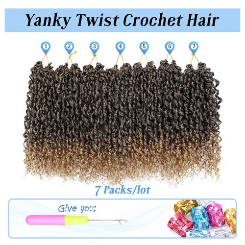 Yanky Twist Crochet Hair Pre Looped Spring Twist Synthetic 10 Inch 7 Packs Mini Passion Twist Hair Extensions Curly Ends, 1B/27
