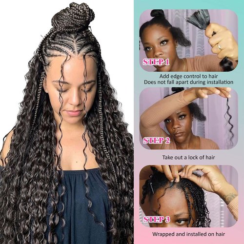 Boho Braiding Hair for Knotless Braids - 22 Inch Curly Human Hair, 2 Bundles, 100g Water Wave (Natural Color)
