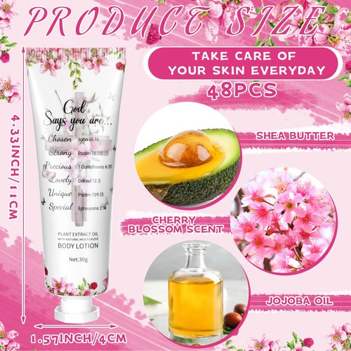Siifert 48 Pcs Christian Body Lotions Bulk Gifts for Women Breast Cancer Awareness Gifts Inspirational Bible Verse Lotion Mini Travel Christian Religious Hand Cream for Appreciation Women Teacher Mom