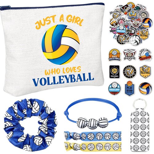Seenelling 56 Pcs Volleyball Stuff Inspirational Gifts for Players Teams Cosmetic Bag Women Hair Ties Sport Lovers Gifts for Birthday Sport Party Favors