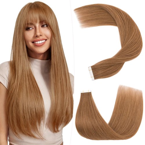 Hairro Tape In Human Hair Extension Remy Tape Ins Glue In Hairpieces Skin Weft Tape On Hair Extensions Long Straight Strong Double Sided Tape Hairpieces For Women 16 inch 50g 20pcs #06 Light Brown