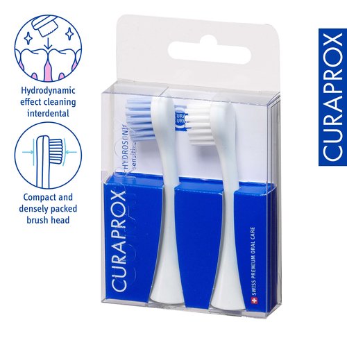 Curaprox Hydrosonic Brush Heads Sensitive Duo – for Gentle Gum Care & Daily Cleaning | Sonic Toothbrush Replacement Heads, 2-Pack | Swiss Made