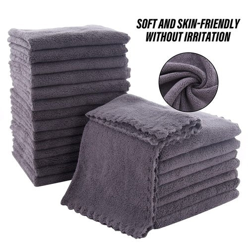 MOONQUEEN Ultra Soft Premium Washcloths Set - 12 x 12 inches - 72 Pack - Quick Drying - Highly Absorbent Coral Velvet Bathroom Wash Clothes (Grey)
