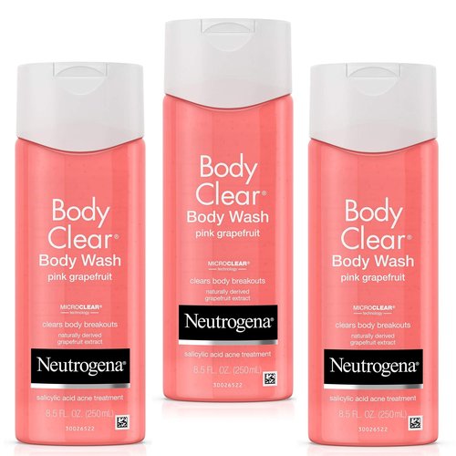 Neutrogena Body Clear Acne Treatment Body Wash with 2% Salicylic Acid Acne Medicine to Prevent Body Breakouts,Pink Grapefruit Shower Gel for Back,Chest & Shoulders,Vitamin C,8.5 fl. oz (Pack of 3)
