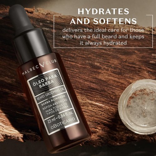 Malbec Club Pre Shave and After Shave Oil for Men, Grooming Oil, Hydrating Scented Beard Oil & Softener No Rinse Conditioner, 25ml